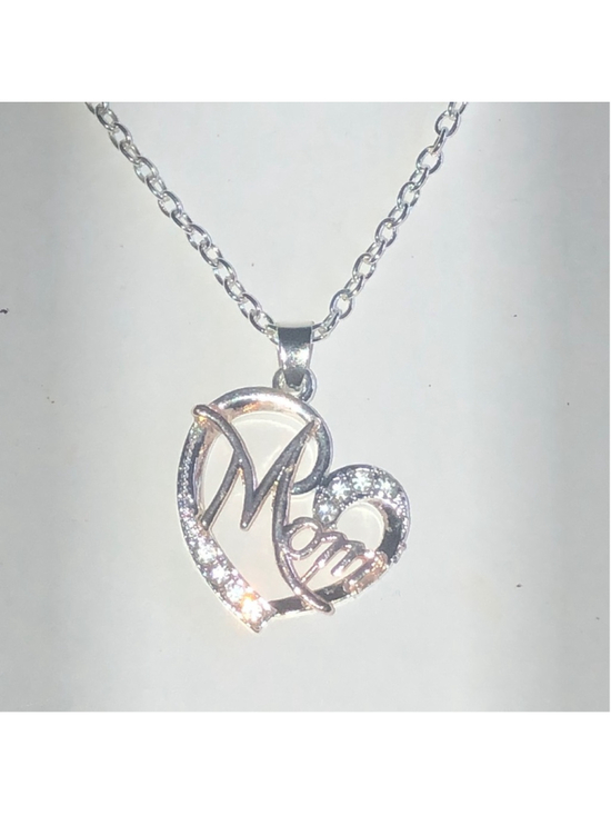 Jewelry - Silver Tone Gold Tone Heart 'Mom' Pendant Necklace